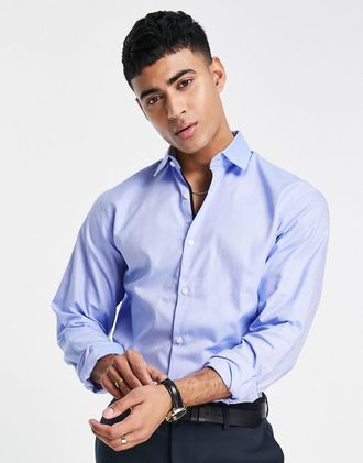 Selected slim fit easy iron smart shirt in light blue