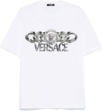 Versace T-Shirts, male, White, Size: L White Crew Neck T-shirts and Polos