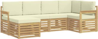 vidaXL Conjunto De Sof&aacute;s De Exterior 6 Uds. Blanco Y Crema Poli&eacute;ster Vidaxl