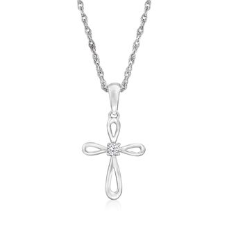 Ross-Simons 14kt White Gold Cross Pendant Necklace With Diamond Accent