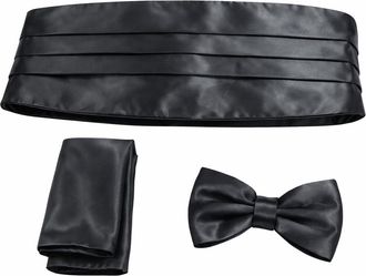 Generic L&L Adult Pre-Tied Bowtie Adjustable Cummerbund and handkerchief Pocket Square 3 pcs Set Satin Plain Solid (dark gray.)