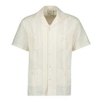 Dr&ocirc;le de Monsieur Short Sleeve Shirts, male, Beige, M, Cuban Beige Shirt with Textured Stripes