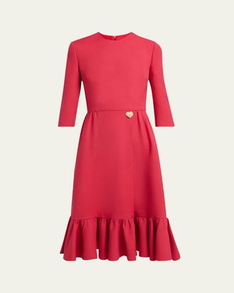 Valentino Garavani Strass Heart Flounce Crepe Couture Dress