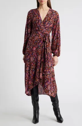 Kobi Halperin Dorothy Long Sleeve Faux Wrap Dress in Black Multi at Nordstrom, Size X-Small