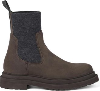 Brunello Cucinelli Su&egrave;de Enkellaarsjes met Monili Detail - Dames - Chelseaboots - Bruin - 39 EU - Su&egrave;de - Schoenen