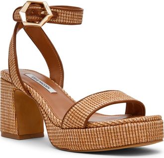 Steve Madden Elida Ankle Strap Platform Sandal in Raffia at Nordstrom, Size 6.5
