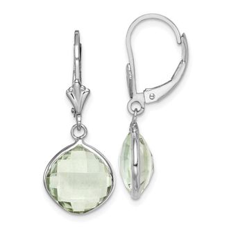 Diamond2Deal Sterling Silver Rhodium-plated Green Quartz Dangle Lever Back Earrings