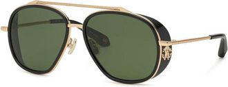 Roberto Cavalli Sunglasses Aviator Full Rim, Shiny Rose Gold Frame And Green Lens Src008M0300
