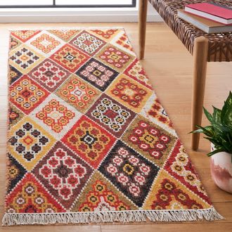 Safavieh Kilim Flat Weave Area Rug, Red / Gold Bohemian Style Easy Care