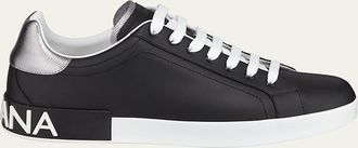 Dolce & Gabbana Mens Portofino Logo Leather Low-Top Sneakers