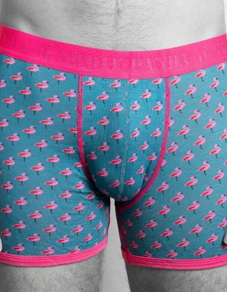 Swole Panda Mens Flamingos Bamboo Boxer Brief, Blue/pink - Size: XL 36-40 / 92-102cm