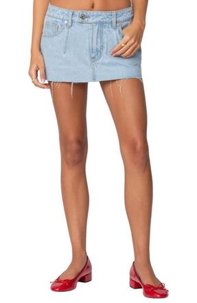 Edikted Clementine Low Rise Raw Hem Denim Miniskirt in Light-Blue at Nordstrom, Size X-Large