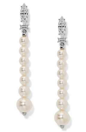 Nadri Undersea Cubic Zirconia & Imitation Pearl Linear Drop Earrings in Rhodium at Nordstrom