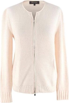 Loro Piana Ivory Knitted Cashmere Blend Zip-Up Cardigan Size S
