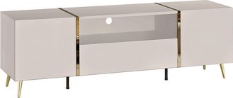 Vente-Unique Mueble TV con 2 puertas, 1 cajón y 1 estante - Beige y Dorado - MARZIALO