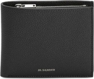 Jil Sander Portemonnee van bewerkt leer met logo-reli&euml;f - Zwart