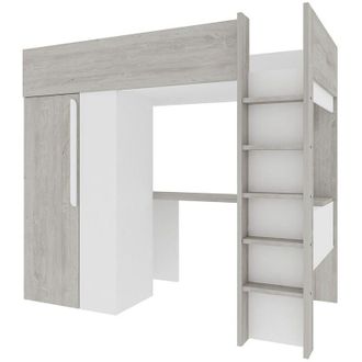 Vente-Unique Letto a soppalco 90 x 200 cm con armadio e scrivania Naturale Grigio e Bianco - NICOLAS