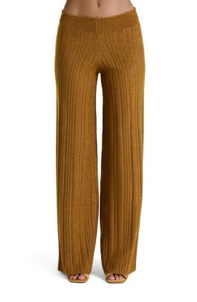 Naked Wardrobe Rib Wide Leg Pants in Camel at Nordstrom, Size Large
