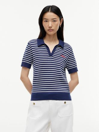 Tommy Hilfiger Womens Hilfiger Script Striped Sweater Polo - Preppy Navy - XS