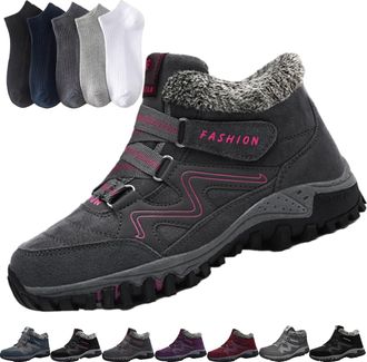 Generic Women/Mens Thermal Winter Outdoor Boots, Warm Plus Fleece Thickened Thermal Non-slip Wear-resistant Hiking Ankle Shoes (Gray Rose, Adult, Adult, Women
