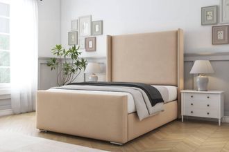 Comfort Beds Madrid Plush Bed Frame With Mattress-50 Upholstered Wingback in Stone | Size: Super King