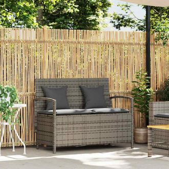 vidaXL Panca Portaoggetti Da Giardino Con Cuscino Grigio In Polyrattan - Vidaxl