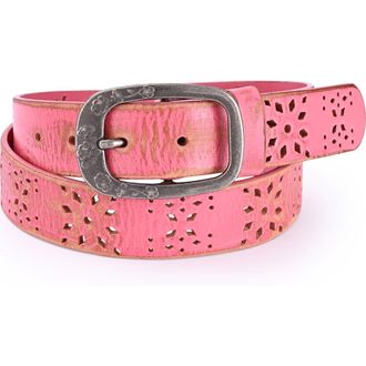 OLD TREND Blooming Genuine Leather Perforated Floral Vintage Belt in Pink at Nordstrom, Size Medium