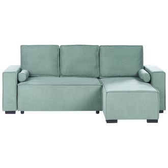 Beliani Sof&aacute; Cama Moderno 3 Plazas Con Chaise Longue Izquierdo Reposabrazos Espacio De Almacenaje Reversible Verde Claro Edane