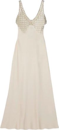 Self Portrait Crystal Bralette Cream Satin Maxi Dress Size XS