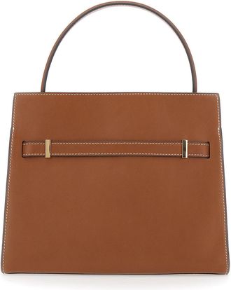 Tory Burch Womens Small Double Bag Lee Radziwill Brown Leather Cow Handbags Hand