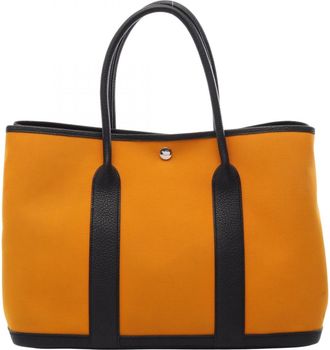 Herm&egrave;s Blue Indigo Navy Orange Toile Officier Negonda Leather Handbag Tote Bag (Pre-Owned)