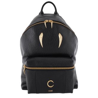 Roberto Cavalli Black Gilded Talon Leather Backpack