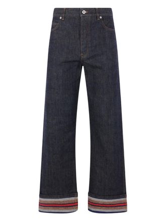 Loewe striped-hem cuffed jeans - men - Calf Leather/Cotton/Polyester/Cotton - 48 - Blue