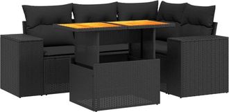 vidaXL Vidaxl - Set De Muebles De Jard&iacute;n 5 Pzas Y Cojines Rat&aacute;n Sint&eacute;tico Negro