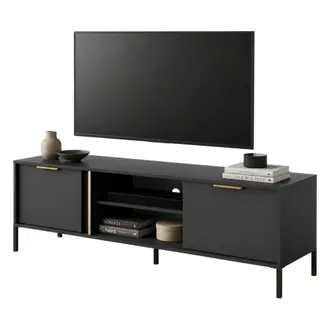 Dmora Mueble Para Tv Kaleka, 2 Estantes, 2 Puertas, 4 Compartimentos, 153x40x53h Cm Negro
