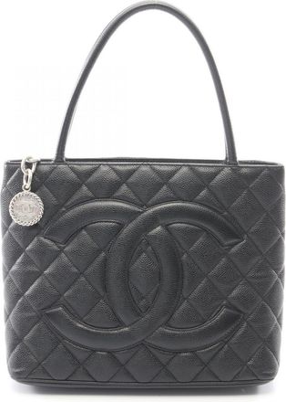 Chanel Black Grained Calfskin Handbag Tote Bag (Pre-Owned)