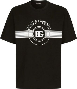 Dolce & Gabbana T-Shirts, male, Black, XS, Interlock DG Logo Print Black Tee
