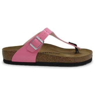 Birkenstock Gizeh Birko-Flor Patent Unisex Toe Post Sandals - Patent Candy Pink Black - Size:UK 4.5