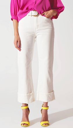 Q2 Straight Leg Cropped Hem Jeans In White