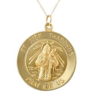 Pompeii3 14k Yellow Gold St. Jude Thaddeus Medal Pendant 1 Tall 6.5 Grams