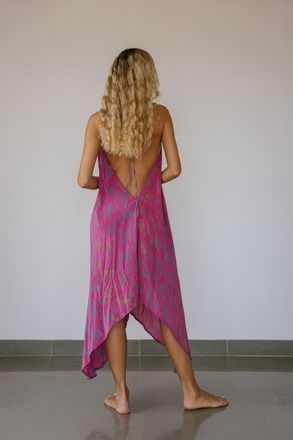 Sun Child Classic Silk Dress Sekai in Pink & Purple Floral at Nordstrom