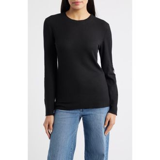 Nikki Lund Fleur Embroidered Thermal Knit Top in Black at Nordstrom, Size X-Large
