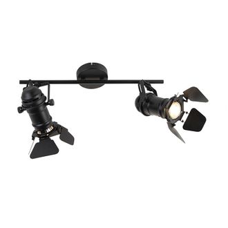 QAZQA Industrial Foco Inteligente Negro Con Wifi Gu10 2-luces Con Aletas - Movie Acero Inoxidable Redonda /alargada Adecuado Para Led Max. 2 X 5 Watt - Qazq