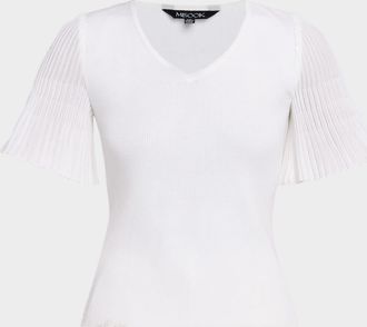 Misook Pleated Flutter-Sleeve Rib Knit Tunic