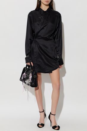 Balenciaga Satin Shirt With Belt, Womens, Black
