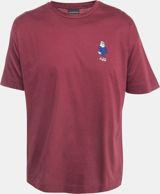 Emporio Armani Burgundy Cotton Embroidered T-Shirt