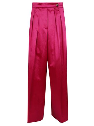 Dries Van Noten Glossy Wide-Leg Pants with Double Front Pleats