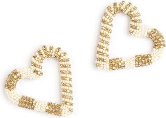 Deepa Gurnani Preeti Beaded Heart Hoop Earrings in Ivory at Nordstrom