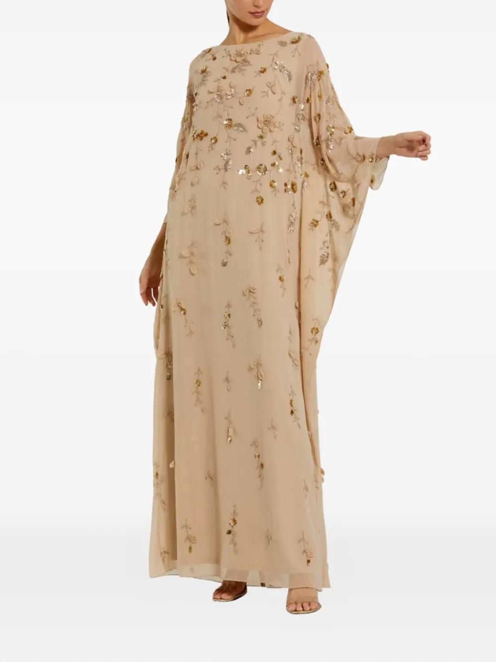 sachin and babi light blue dress Green Floral Embroidered Short Cap Evening Gown
