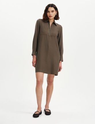 Finery Enriko Zip Front Short Dress in Khaki at Nordstrom, Size 14
